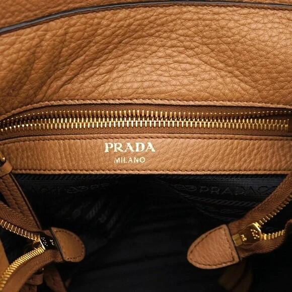 Prada Vitello Phenix Bucket Crossbody Bag Caramel Brown Web - Picture 6 of 7
